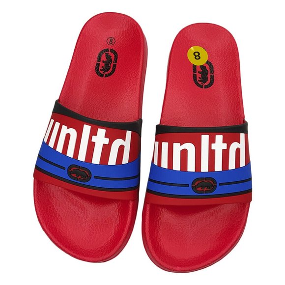 NWT ECKO UNLTD. AUTHENTIC MEN'S 3D LOGO RED SLIP ON SLIDES SANDALS SIZE 13 - Picture 2 of 6